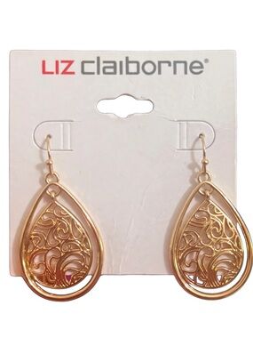 Liz Claiborne Gold Openwork Teardrop Dangle Earrings